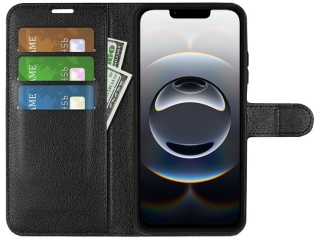 Apple iPhone 16e Lederhülle Portemonnaie Karten Etui schwarz