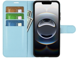 Apple iPhone 16e Lederhülle Portemonnaie Karten Etui hellblau