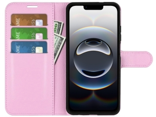 Apple iPhone 16e Lederhülle Portemonnaie Karten Etui rosa