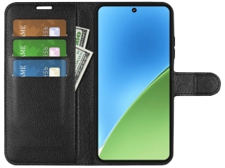 Xiaomi 15 Lederhülle Portemonnaie Karten Etui schwarz