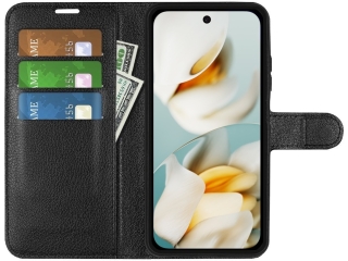 Google Pixel 9a Lederhülle Portemonnaie Karten Etui schwarz