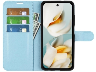 Google Pixel 9a Lederhülle Portemonnaie Karten Etui hellblau
