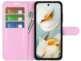 Google Pixel 9a Lederhülle Portemonnaie Karten Etui rosa