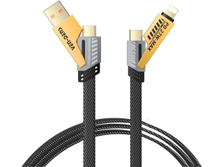 Ven-Dens 4-in-1 Flexible Flip USB-C Lightning USB-A 65W PD Kabel 1.2m