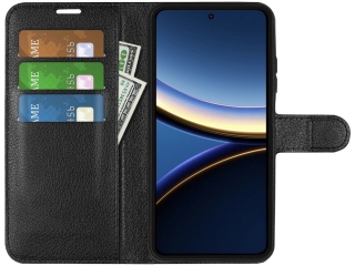 Xiaomi Poco F7 Pro Lederhülle Portemonnaie Karten Etui schwarz