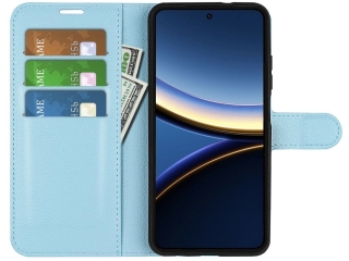 Xiaomi Poco F7 Pro Lederhülle Portemonnaie Karten Etui hellblau