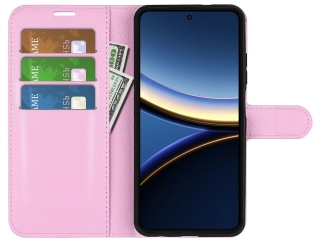 Xiaomi Poco F7 Pro Lederhülle Portemonnaie Karten Etui rosa