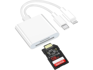 Dual iPhone Camera Storage Card Reader USB-C Lightning Mobile Sync