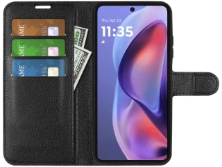 Motorola Moto E15 Lederhülle Portemonnaie Karten Etui schwarz