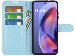 Motorola Moto E15 Lederhülle Portemonnaie Karten Etui hellblau