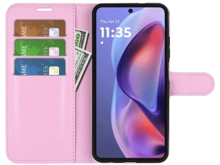 Motorola Moto E15 Lederhülle Portemonnaie Karten Etui rosa