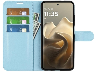 Motorola Edge 60 Pro Lederhülle Portemonnaie Karten Etui hellblau