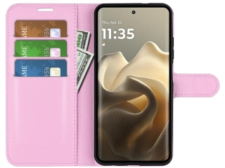Motorola Edge 60 Pro Lederhülle Portemonnaie Karten Etui rosa