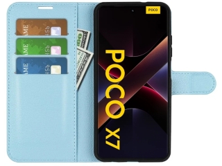 Xiaomi Poco X7 Lederhülle Portemonnaie Karten Etui hellblau