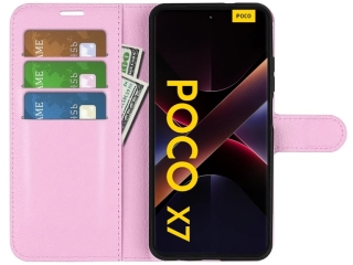 Xiaomi Poco X7 Lederhülle Portemonnaie Karten Etui rosa