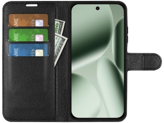 Google Pixel 10 Pro Lederhülle Portemonnaie Karten Etui schwarz