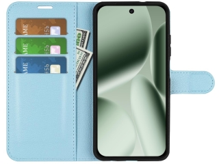 Google Pixel 10 Pro Lederhülle Portemonnaie Karten Etui hellblau