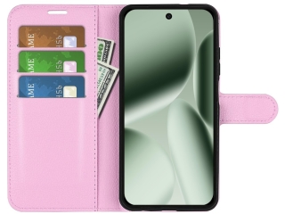 Google Pixel 10 Pro Lederhülle Portemonnaie Karten Etui rosa