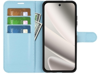 Google Pixel 10 Pro XL Lederhülle Portemonnaie Karten Etui hellblau