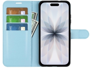 Apple iPhone 17 Lederhülle Portemonnaie Karten Etui hellblau