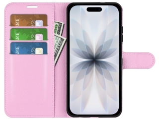 Apple iPhone 17 Lederhülle Portemonnaie Karten Etui rosa