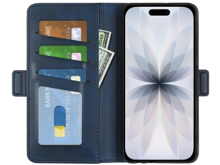 Apple iPhone 17 Leder Hülle Karten Ledertasche dunkelblau