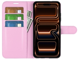 Apple iPhone 17 Pro Lederhülle Portemonnaie Karten Etui rosa