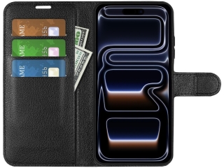 Apple iPhone 17 Pro Max Lederhülle Portemonnaie Karten Etui schwarz