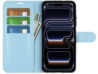 Apple iPhone 17 Pro Max Lederhülle Portemonnaie Karten Etui hellblau