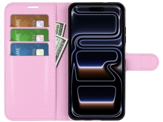 Apple iPhone 17 Pro Max Lederhülle Portemonnaie Karten Etui rosa