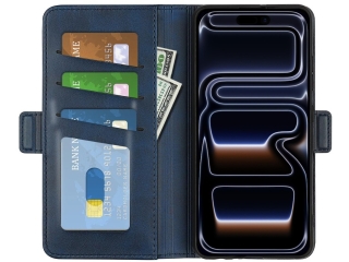 Apple iPhone 17 Pro Max Leder Hülle Karten Ledertasche dunkelblau
