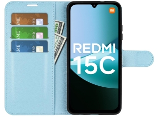 Xiaomi Redmi 15C 4G Lederhülle Portemonnaie Karten Etui hellblau