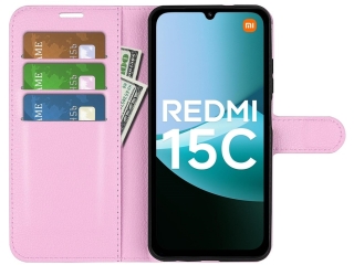 Xiaomi Redmi 15C 4G Lederhülle Portemonnaie Karten Etui rosa