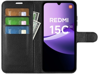 Xiaomi Redmi 15C 5G Lederhülle Portemonnaie Karten Etui schwarz