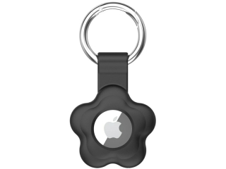 Apple Airtag Liquid Silikon Flower Case mit Anhänger schwarz