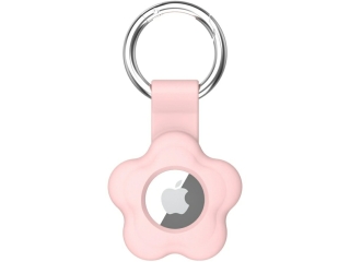 Apple Airtag Liquid Silikon Flower Case mit Anhänger rosa