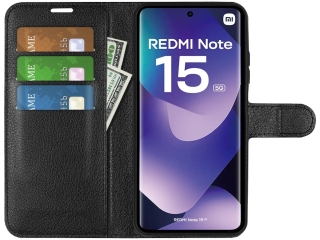Xiaomi Redmi Note 15 5G Lederhülle Portemonnaie Karten Etui schwarz