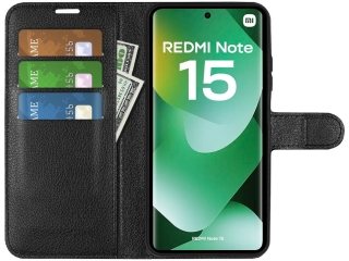 Xiaomi Redmi Note 15 4G Lederhülle Portemonnaie Karten Etui schwarz