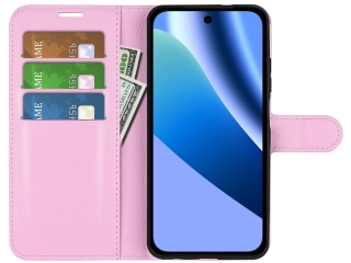 Google Pixel 10a Lederhülle Portemonnaie Karten Etui rosa