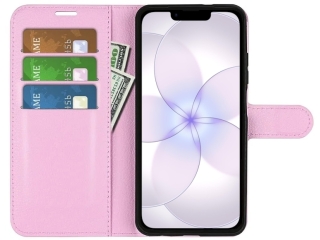 Apple iPhone 17e Lederhülle Portemonnaie Karten Etui rosa