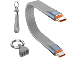 Kurzes USB-C Kabel 240W PD 40Gbps 8K mit Schlüsselanhänger grau