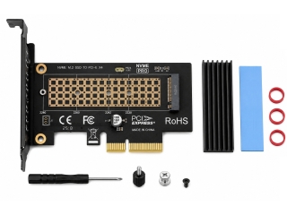 PCIe 4.0 x4 Adapterkarte für M.2 NVMe SSD mit Heatsink & Thermal Pad