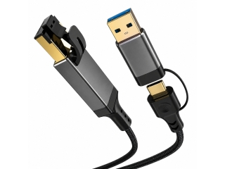2-in-1 USB-A & USB-C auf RJ45 Gigabit Ethernet Adapterkabel
