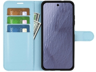 Google Pixel 11 Lederhülle Portemonnaie Karten Etui hellblau