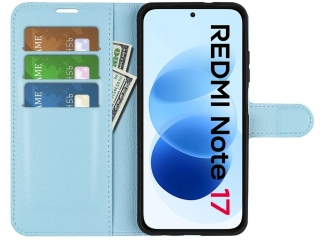 Xiaomi Redmi Note 17 Lederhülle Portemonnaie Karten Etui hellblau