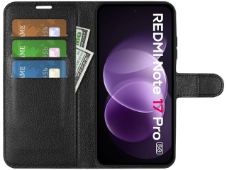 Xiaomi Redmi Note 17 Pro Lederhülle Portemonnaie Karten Etui schwarz