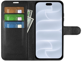Apple iPhone 18 Pro Lederhülle Portemonnaie Karten Etui schwarz
