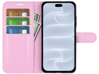 Apple iPhone 18 Pro Lederhülle Portemonnaie Karten Etui rosa
