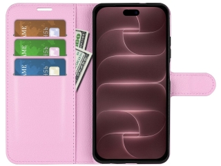 Apple iPhone 18 Pro Max Lederhülle Portemonnaie Karten Etui rosa