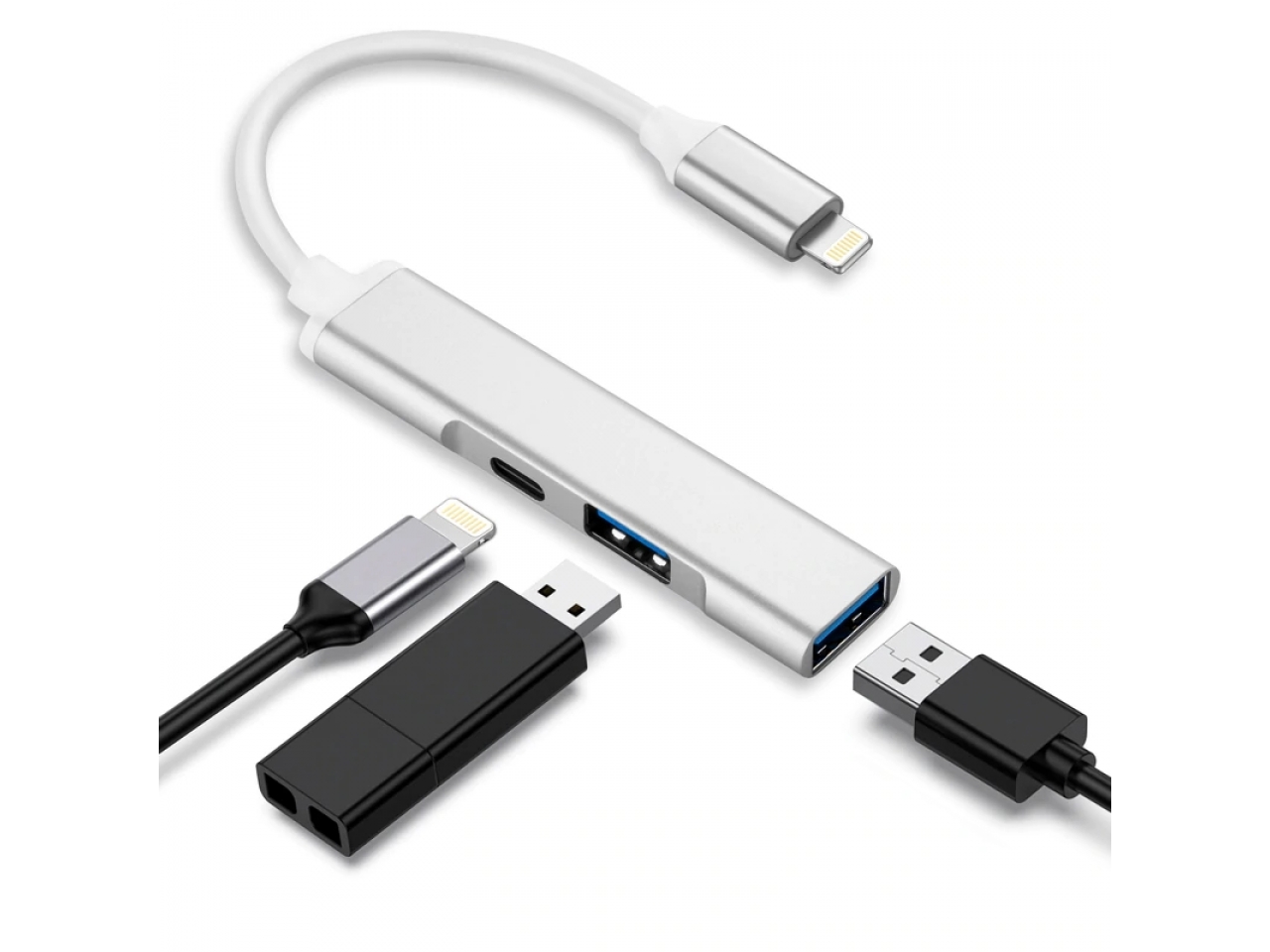 Lightning auf 3in1 USB Kamera Adapter mit Aufladen und 2x USB Ports